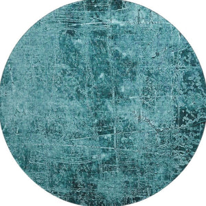 HomeRoots 8' Teal And Ivory Abstract Round Washable Rug with UV Protection, Ideal for Busy Homes & Patios 649057