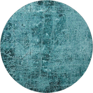 HomeRoots 8' Teal And Ivory Abstract Round Washable Rug with UV Protection, Ideal for Busy Homes & Patios 649057