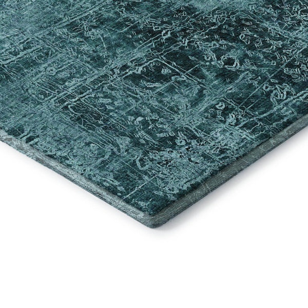Abstract Teal Ivory Washable Polyester Area Rug Uv Protected Stain Resistant for Living Rooms