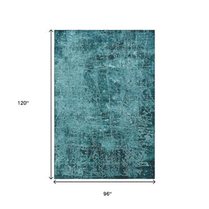 Abstract Teal Ivory Washable Polyester Area Rug Uv Protected Stain Resistant for Living Rooms