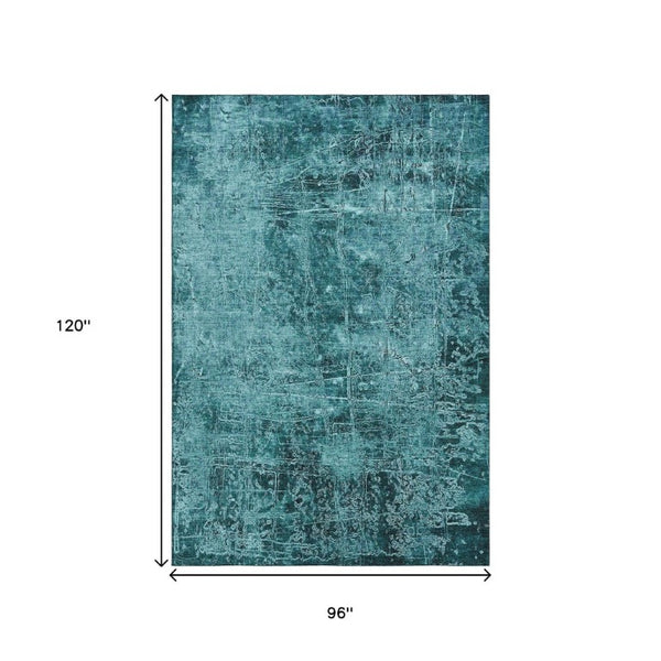 Abstract Teal Ivory Washable Polyester Area Rug Uv Protected Stain Resistant for Living Rooms