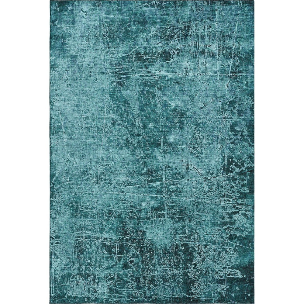 HomeRoots 9' X 12' Teal & Ivory Abstract Washable Area Rug - Durable, UV-Protected, Pet-Friendly Design! 649059