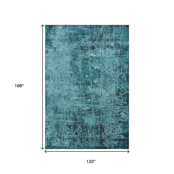 HomeRoots 10' X 14' Teal And Ivory Abstract Area Rug - Stylish, Washable, UV-Protected, Stain-Resistant Design! 649060