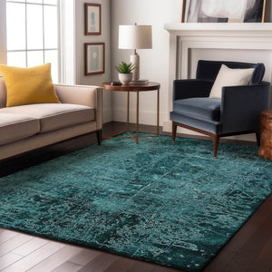 HomeRoots 10' X 14' Teal And Ivory Abstract Area Rug - Stylish, Washable, UV-Protected, Stain-Resistant Design! 649060