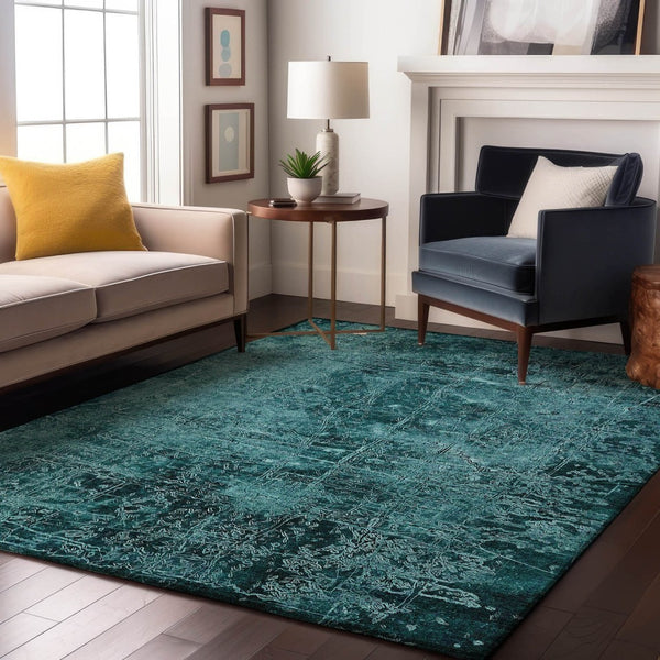 HomeRoots 10' X 14' Teal And Ivory Abstract Area Rug - Stylish, Washable, UV-Protected, Stain-Resistant Design! 649060