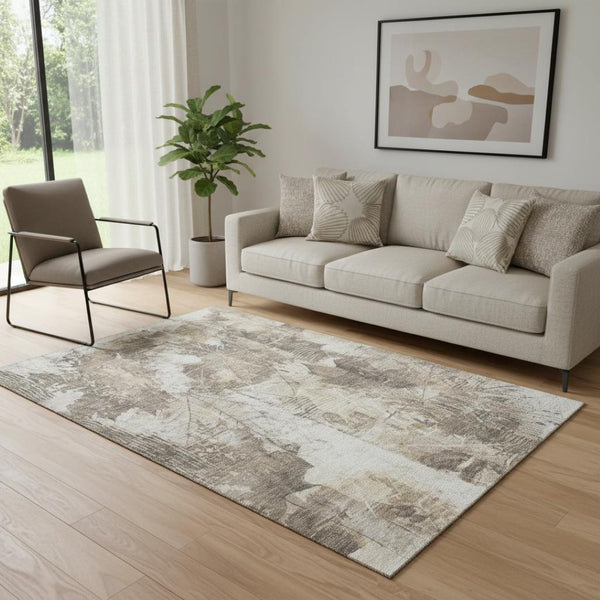 HomeRoots 5' X 8' Beige Floral Area Rug - Washable, UV Protected, Durable Design for High-Traffic Spaces 649062