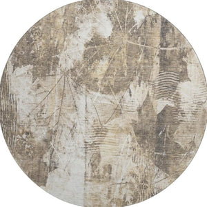 HomeRoots 8' Beige and Ivory Floral Washable Round Rug – Stylish, Durable, UV Protected for Homes with Kids & Pets 649063