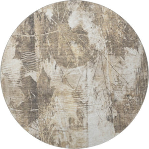 HomeRoots 8' Beige and Ivory Floral Washable Round Rug – Stylish, Durable, UV Protected for Homes with Kids & Pets 649063