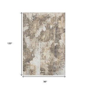 HomeRoots 8' X 10' Beige and Ivory Floral Area Rug - Washable, Stain Resistant, UV Protected for Any Space 649064