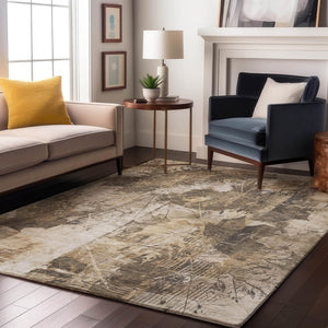 HomeRoots 8' X 10' Beige and Ivory Floral Area Rug - Washable, Stain Resistant, UV Protected for Any Space 649064