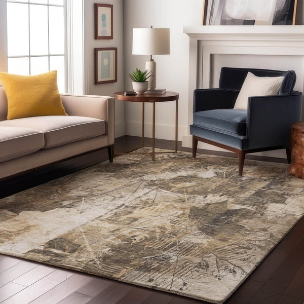 HomeRoots 8' X 10' Beige and Ivory Floral Area Rug - Washable, Stain Resistant, UV Protected for Any Space 649064