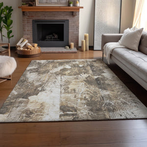 HomeRoots 8' X 10' Beige and Ivory Floral Area Rug - Washable, Stain Resistant, UV Protected for Any Space 649064