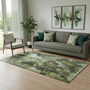 HomeRoots 5' X 8' Green and Ivory Floral Washable Area Rug - UV Protected, Durable, and Stain Resistant Elegance 649068