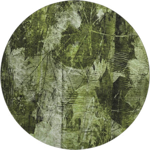 HomeRoots 8' Green and Ivory Washable Round Floral Rug - Stain Resistant, UV Protected, Perfect for Busy Homes! 649069