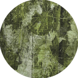 HomeRoots 8' Green and Ivory Washable Round Floral Rug - Stain Resistant, UV Protected, Perfect for Busy Homes! 649069