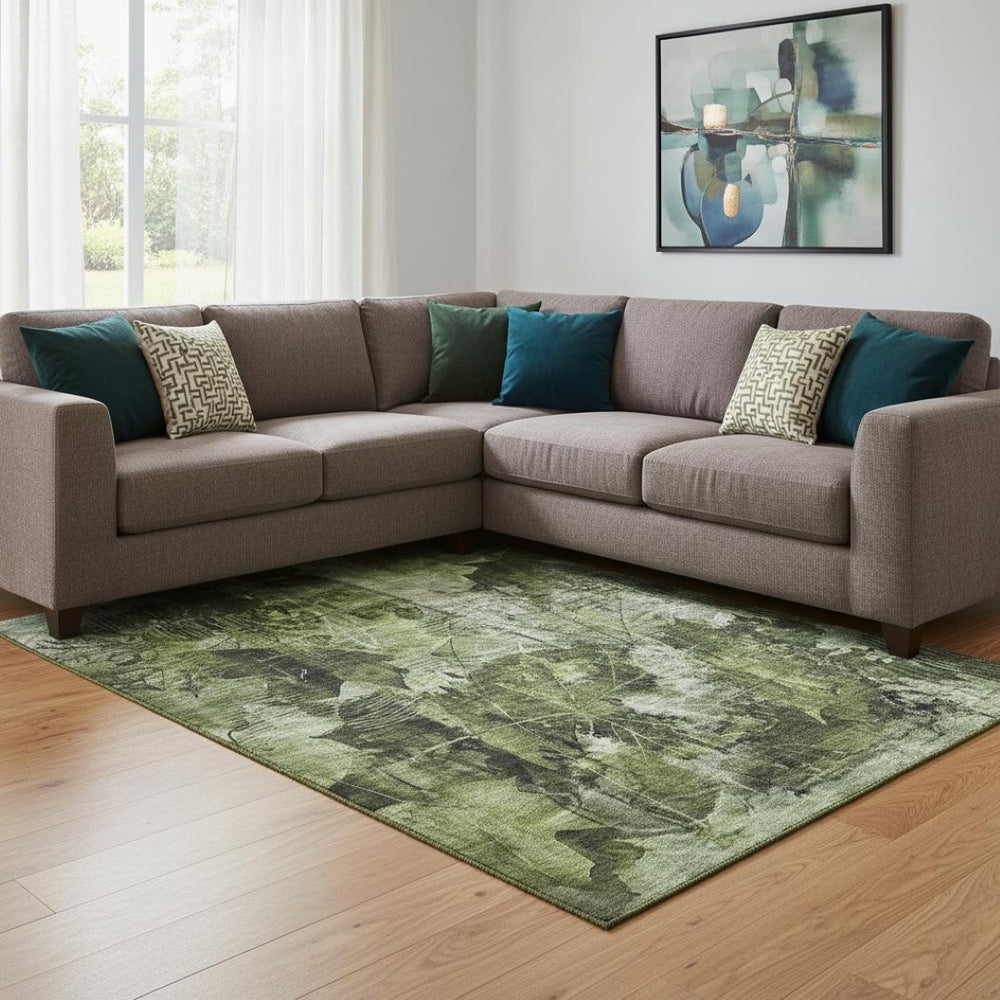 HomeRoots 8' X 10' Green and Ivory Floral Area Rug with UV Protection – Durable, Washable, Stain-Resistant Elegance 649070