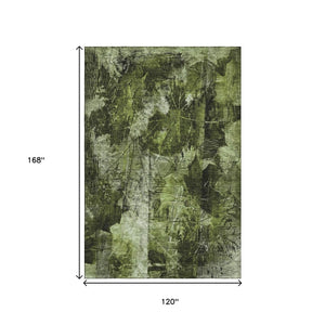 HomeRoots 10' X 14' Green And Ivory Floral Area Rug – Durable, Washable, UV-Protected for High-Traffic Spaces 649072