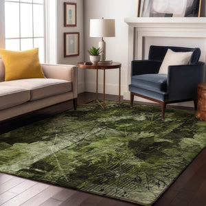 HomeRoots 10' X 14' Green And Ivory Floral Area Rug – Durable, Washable, UV-Protected for High-Traffic Spaces 649072