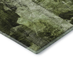 HomeRoots 10' X 14' Green And Ivory Floral Area Rug – Durable, Washable, UV-Protected for High-Traffic Spaces 649072