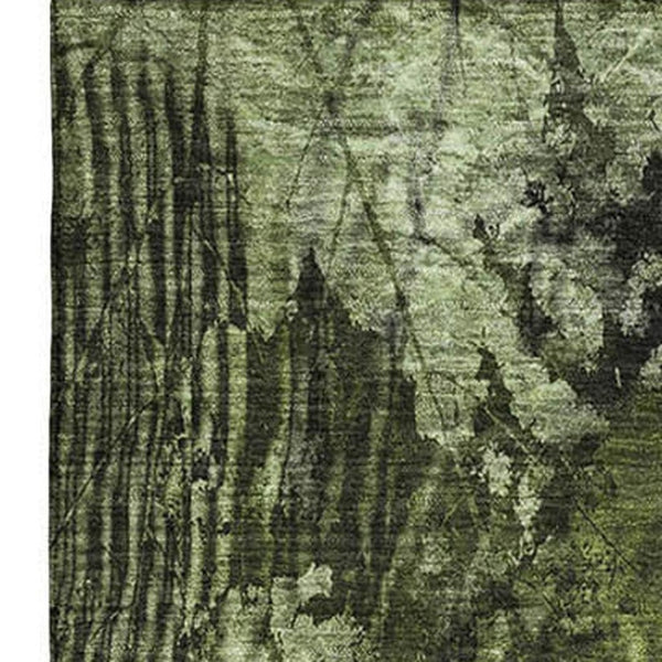 HomeRoots 10' X 14' Green And Ivory Floral Area Rug – Durable, Washable, UV-Protected for High-Traffic Spaces 649072