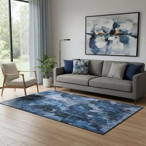 HomeRoots 5' X 8' Navy Blue & Ivory Floral Area Rug - Washable, UV Protected, Perfect for Homes with Kids & Pets 649074