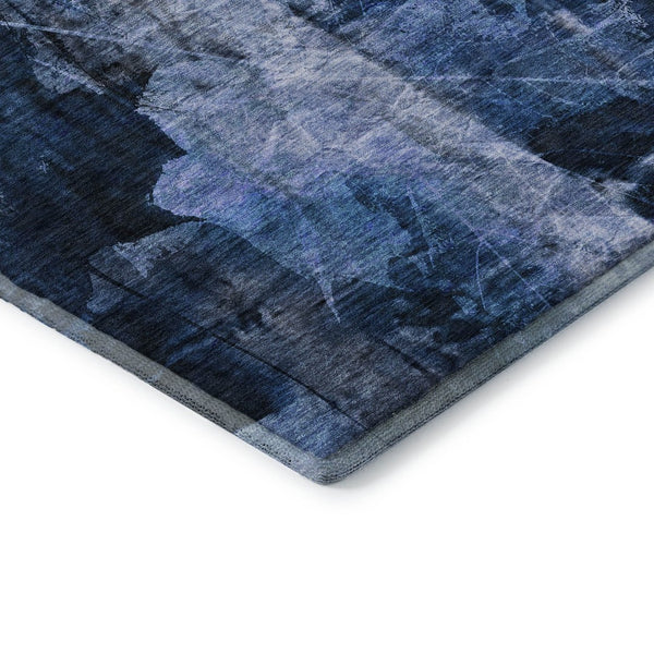 HomeRoots 8' Navy Blue Floral Washable Round Area Rug - Stain Resistant, UV Protected, Perfect for Any Home 649075