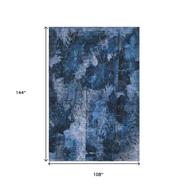 HomeRoots 9' X 12' Navy Blue Floral Area Rug – Stylish, Washable, UV-Protected, Perfect for High-Traffic Areas 649077