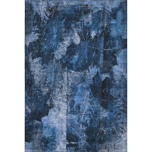 HomeRoots 10' Navy Blue & Ivory Floral Area Rug - Washable, UV Protected, Durable Design for Family Spaces 649078