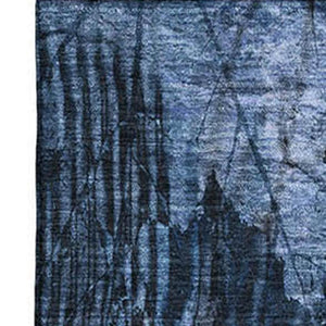HomeRoots 10' Navy Blue & Ivory Floral Area Rug - Washable, UV Protected, Durable Design for Family Spaces 649078