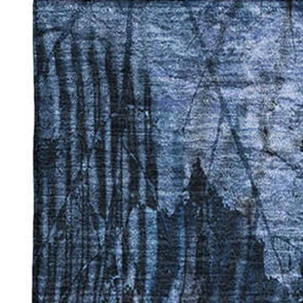 HomeRoots 10' Navy Blue & Ivory Floral Area Rug - Washable, UV Protected, Durable Design for Family Spaces 649078