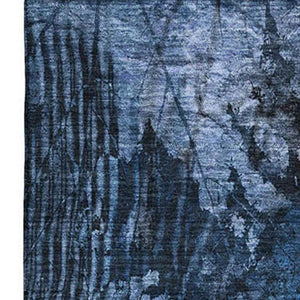 HomeRoots 10' Navy Blue & Ivory Floral Area Rug - Washable, UV Protected, Durable Design for Family Spaces 649078