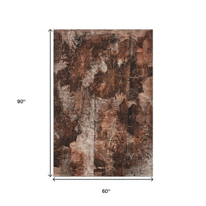 HomeRoots 5' X 8' Elegant Rust and Ivory Floral Area Rug - Washable, UV Protected, Stain Resistant for Homes 649080