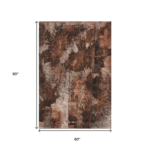HomeRoots 5' X 8' Elegant Rust and Ivory Floral Area Rug - Washable, UV Protected, Stain Resistant for Homes 649080