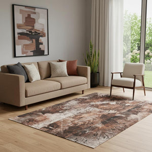 HomeRoots 5' X 8' Elegant Rust and Ivory Floral Area Rug - Washable, UV Protected, Stain Resistant for Homes 649080