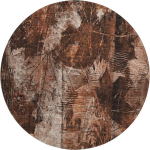 HomeRoots 8' Washable Round Rug in Rust and Ivory Floral Design – UV Protected, Stain Resistant, Durable Comfort 649081