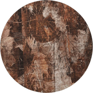 HomeRoots 8' Washable Round Rug in Rust and Ivory Floral Design – UV Protected, Stain Resistant, Durable Comfort 649081