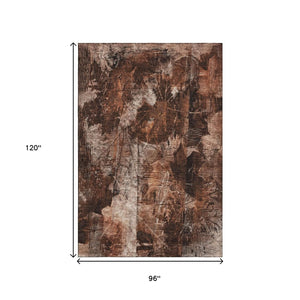HomeRoots 8' X 10' Floral Area Rug in Rust and Ivory - Washable, UV-Protected, Durable & Family-Friendly Design 649082