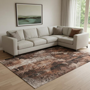HomeRoots 8' X 10' Floral Area Rug in Rust and Ivory - Washable, UV-Protected, Durable & Family-Friendly Design 649082