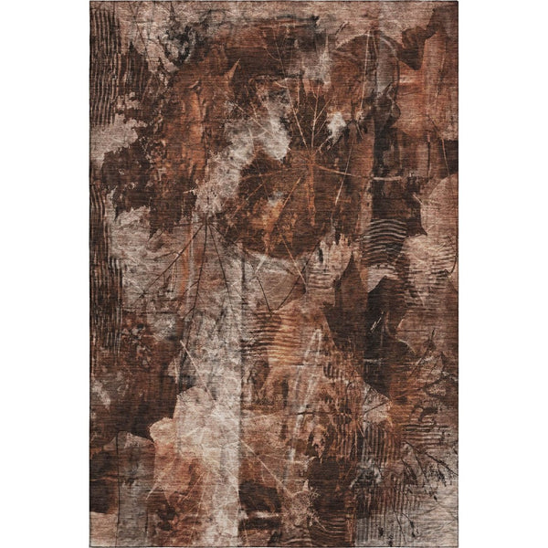 HomeRoots 8' X 10' Floral Area Rug in Rust and Ivory - Washable, UV-Protected, Durable & Family-Friendly Design 649082