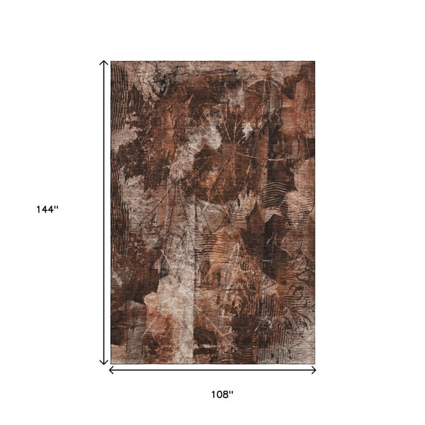 HomeRoots 9' X 12' Elegant Rust and Ivory Floral Washable Area Rug with UV Protection for Stylish Living Spaces 649083