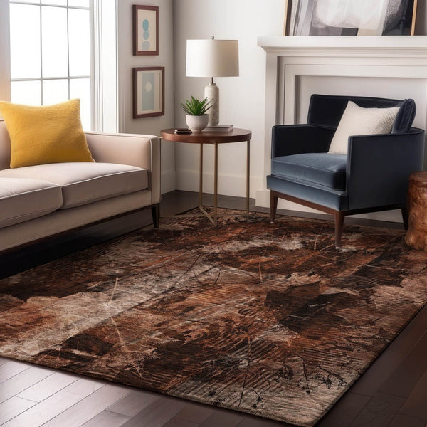 HomeRoots 9' X 12' Elegant Rust and Ivory Floral Washable Area Rug with UV Protection for Stylish Living Spaces 649083