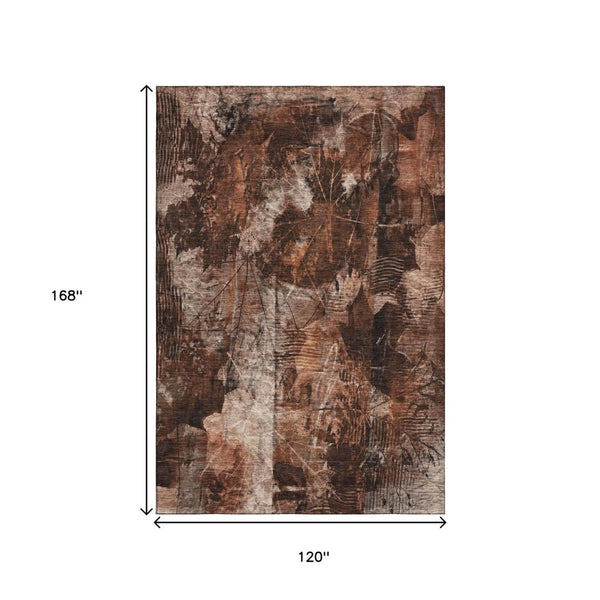 HomeRoots 10' X 14' Floral Area Rug in Rust & Ivory - Washable, UV Protected, Pet-Friendly & Stain Resistant 649084