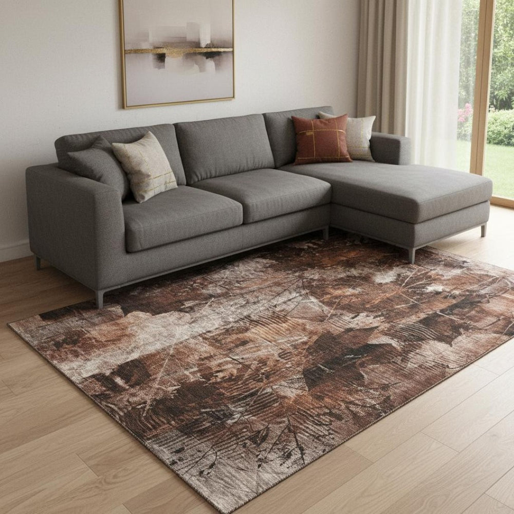 HomeRoots 10' X 14' Floral Area Rug in Rust & Ivory - Washable, UV Protected, Pet-Friendly & Stain Resistant 649084