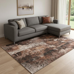 HomeRoots 10' X 14' Floral Area Rug in Rust & Ivory - Washable, UV Protected, Pet-Friendly & Stain Resistant 649084