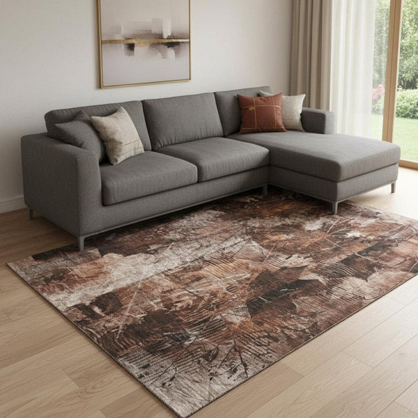 HomeRoots 10' X 14' Floral Area Rug in Rust & Ivory - Washable, UV Protected, Pet-Friendly & Stain Resistant 649084