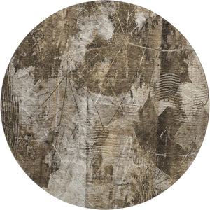 HomeRoots 8' Taupe and Ivory Floral Round Rug - Washable, UV-Protected, Stain-Resistant for Stylish Living Spaces 649087