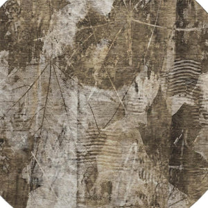 HomeRoots 8' Taupe and Ivory Floral Round Rug - Washable, UV-Protected, Stain-Resistant for Stylish Living Spaces 649087