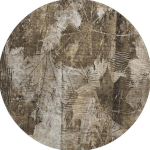 HomeRoots 8' Taupe and Ivory Floral Round Rug - Washable, UV-Protected, Stain-Resistant for Stylish Living Spaces 649087