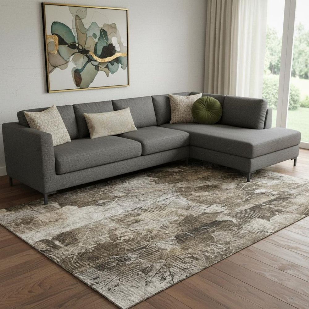 HomeRoots 8' X 10' Elegant Taupe and Ivory Floral Washable Area Rug with UV Protection for Any Room 649088