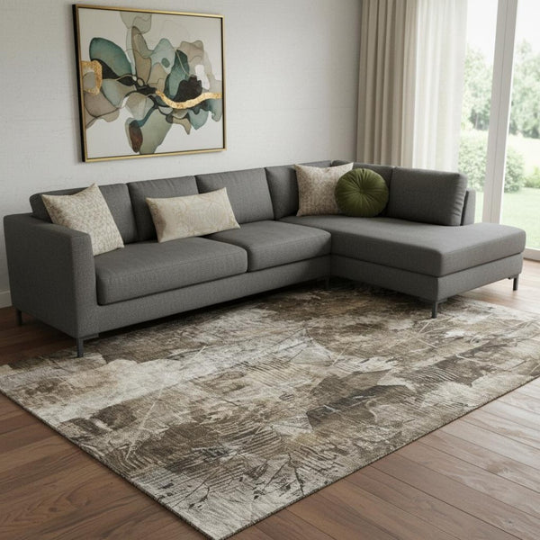 HomeRoots 8' X 10' Elegant Taupe and Ivory Floral Washable Area Rug with UV Protection for Any Room 649088